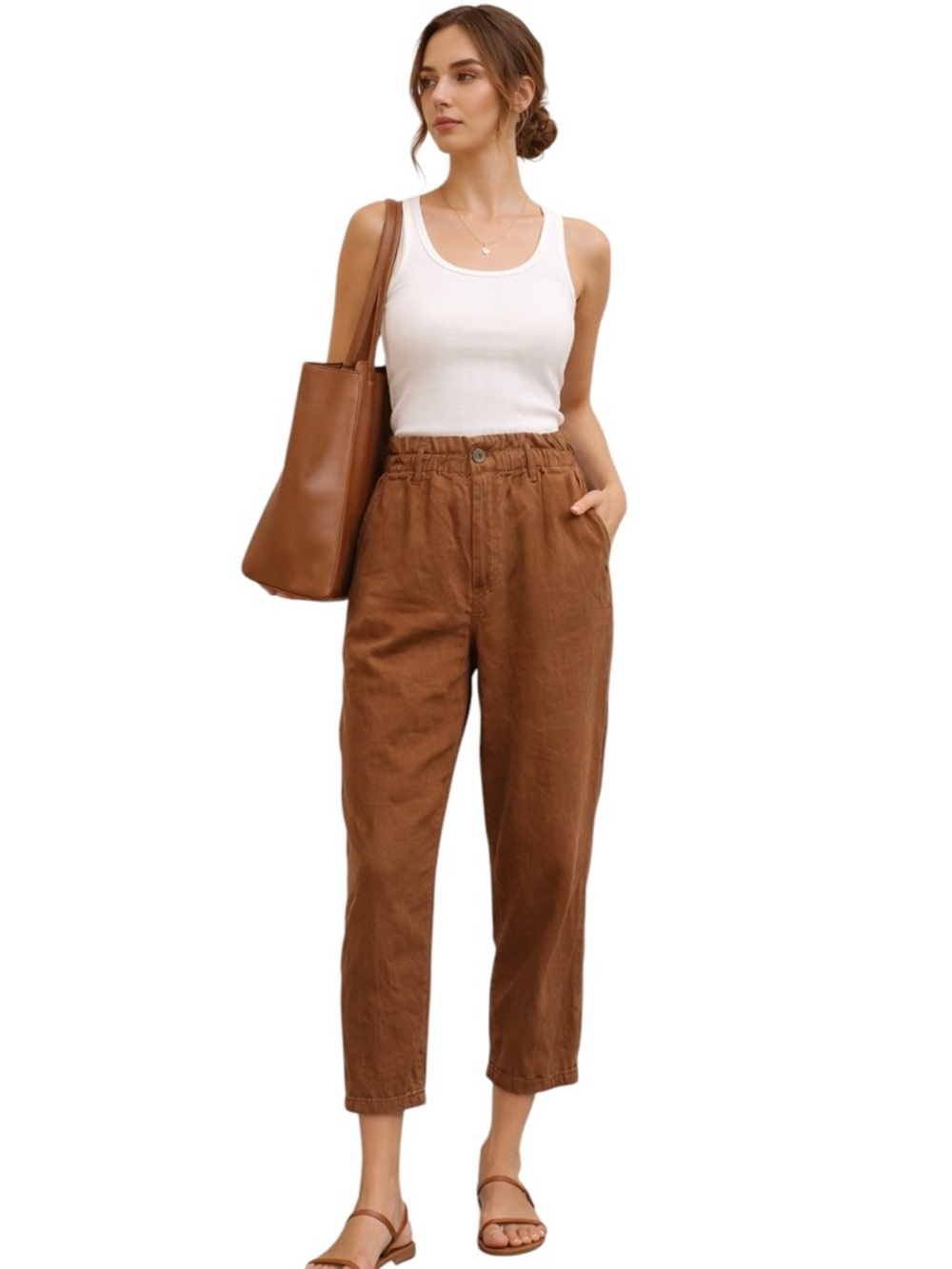 GAP Brown High-Rise Paperbag Waist Pants Size Medium Cotton Lyocell